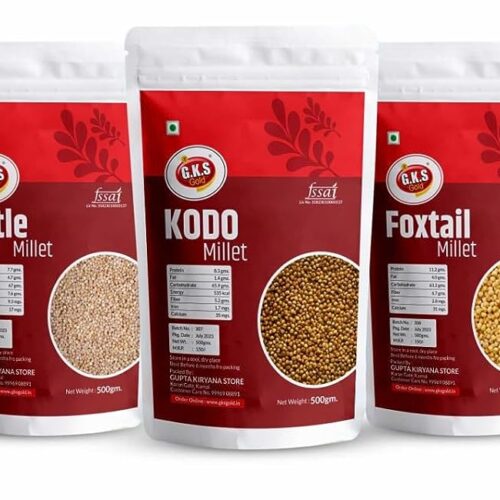 GKS Millets 2.5Kg - Natural Grains Combo Pack of 5 | Unpolished Millets | Siridhanya | Foxtail 500g, Kodo 500g, Proso 500g, Little 500g, Barnyard 500g |100% more Fibre than Rice