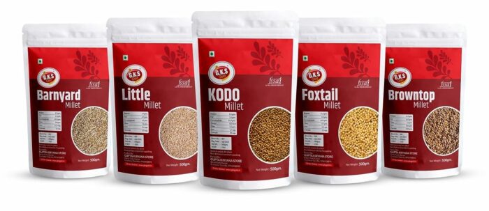 GKS Millets 2.5Kg - Natural Grains Combo Pack of 5 | Unpolished Millets | Siridhanya | Foxtail 500g, Kodo 500g, Proso 500g, Little 500g, Barnyard 500g |100% more Fibre than Rice
