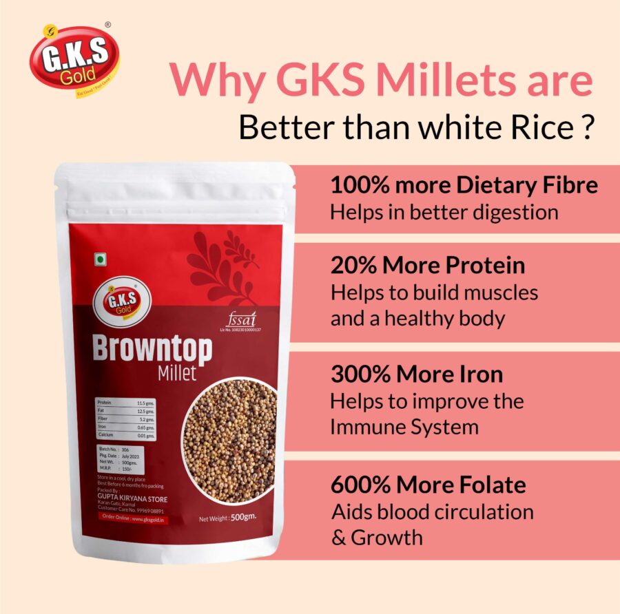 GKS Millets 2.5Kg - Natural Grains Combo Pack of 5 | Unpolished Millets | Siridhanya | Foxtail 500g, Kodo 500g, Proso 500g, Little 500g, Barnyard 500g |100% more Fibre than Rice