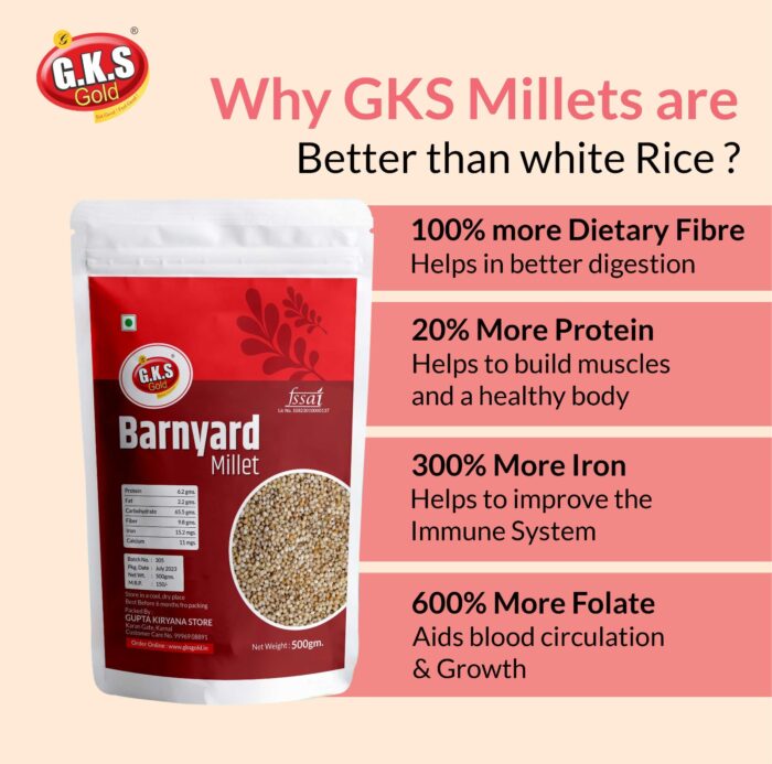 GKS Millets 2.5Kg - Natural Grains Combo Pack of 5 | Unpolished Millets | Siridhanya | Foxtail 500g, Kodo 500g, Proso 500g, Little 500g, Barnyard 500g |100% more Fibre than Rice