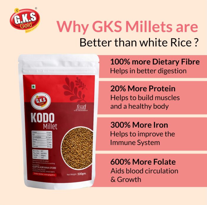 GKS Millets 2.5Kg - Natural Grains Combo Pack of 5 | Unpolished Millets | Siridhanya | Foxtail 500g, Kodo 500g, Proso 500g, Little 500g, Barnyard 500g |100% more Fibre than Rice