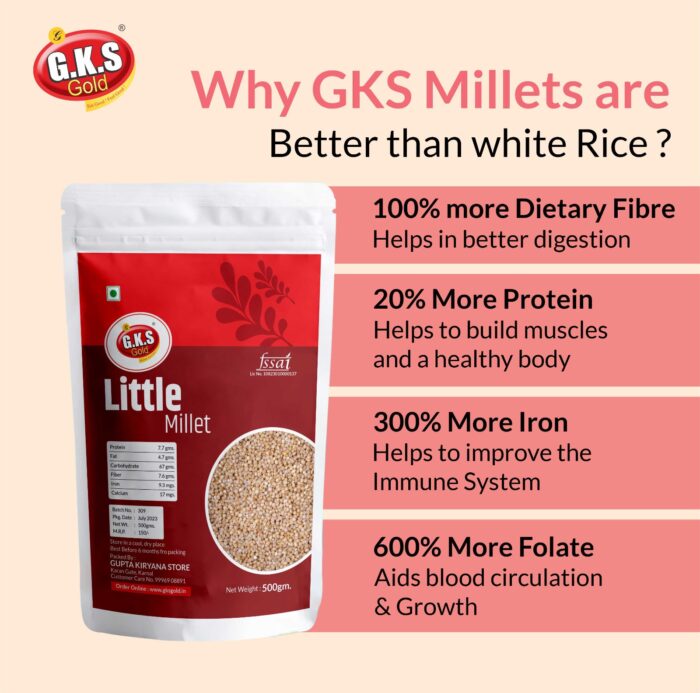GKS Millets 2.5Kg - Natural Grains Combo Pack of 5 | Unpolished Millets | Siridhanya | Foxtail 500g, Kodo 500g, Proso 500g, Little 500g, Barnyard 500g |100% more Fiber than Rice - Image 6